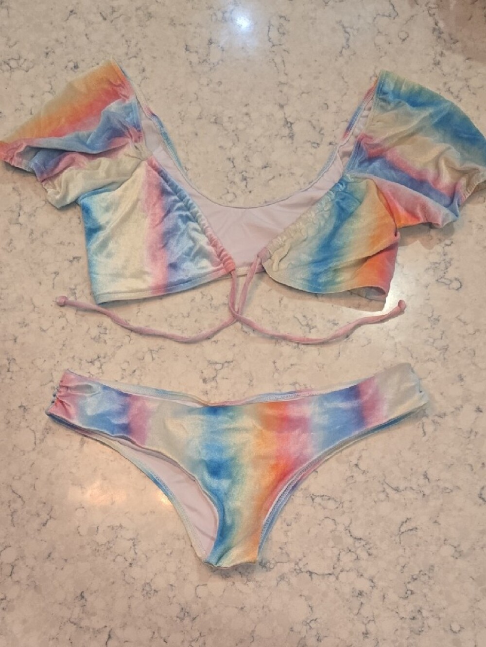 Quintsoul Oasis Of The Seas Bolero Bikini Set Multi Pastel Velour - Sz M Top/Bot